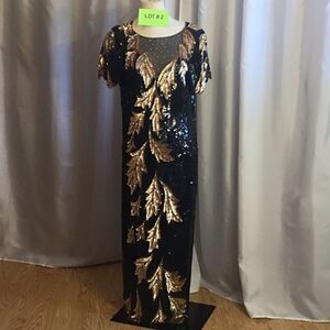 VINTAGE beaded & sequined gown in black & gold colors size medium